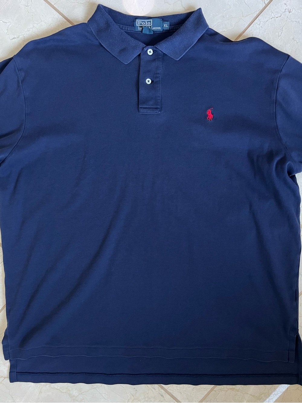 Polo Ralph Lauren Mens XL Navy Blue Pique Short Sleeve Polo Shirt Red Pony Logo